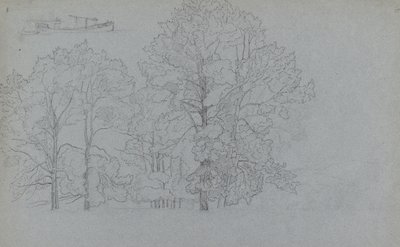 Study of Trees, with a Slight Study of a Barge by Camille Jacob Pissarro